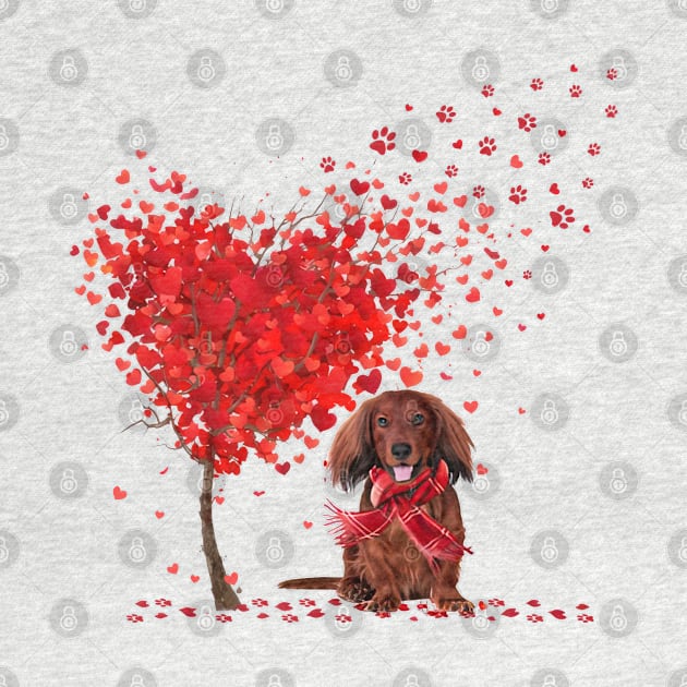 Valentine's Day Heart Tree Love Red Long Haired Dachshund by TATTOO project